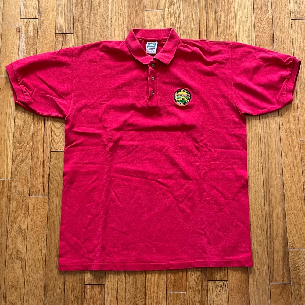 VTG Rocky Mountain Porsche Club Red Polo Shirt Embroidered Logo 356 USA 90s Cars